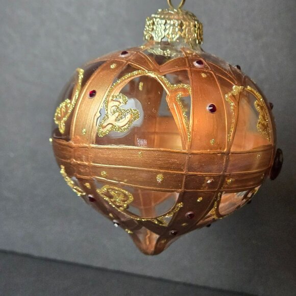 Frontgate Glass Ornament Gold Copper Red Accents Hand Decorated Jewel Embellishe - Picture 2 of 6